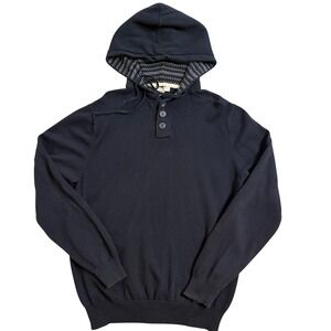 Grayson & Dunn Mens Navy Blue 100% Cotton Henley Hoodie Sweater Large